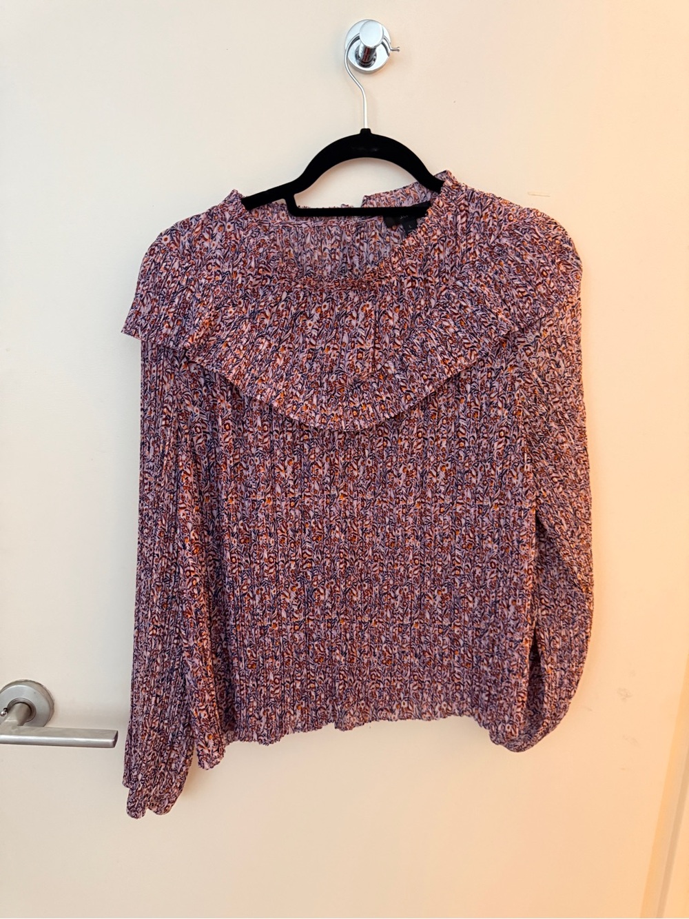 J. Crew Purple Multi-Print Ruffle Yoke Blouse